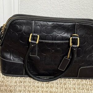Coach Black Embossed Leather Satchel with Gold Hardware